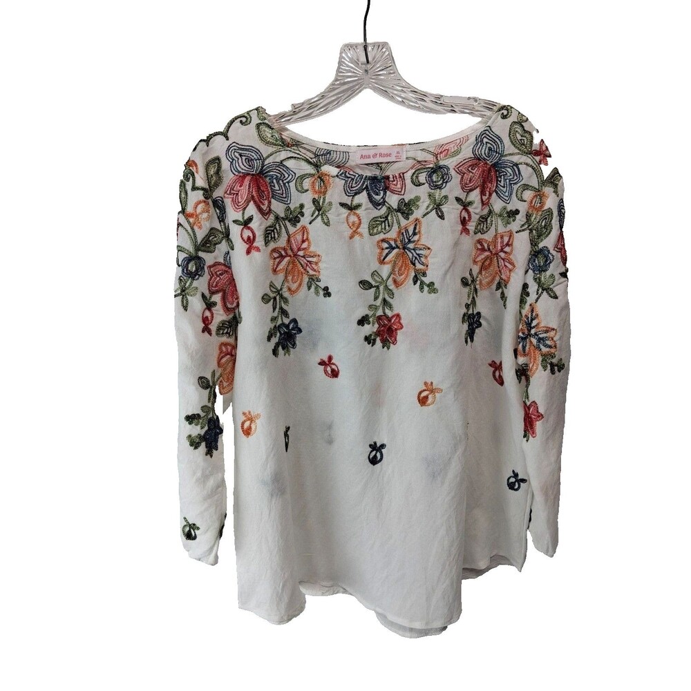 Ana & Rose Women's Bright Colorful Embroidered 3/4 Sleeve Round Neckline Top XL